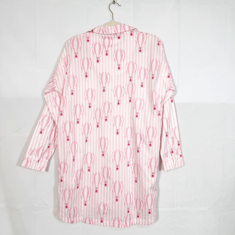 BedHead Pajamas PJ’s Ballon Ride Cotton Poplin Sleep Shirt Dress Pink White - Picture 5 of 16